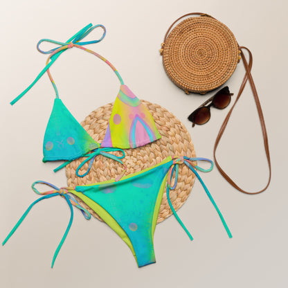 Highlighter Party All-over print recycled string bikini