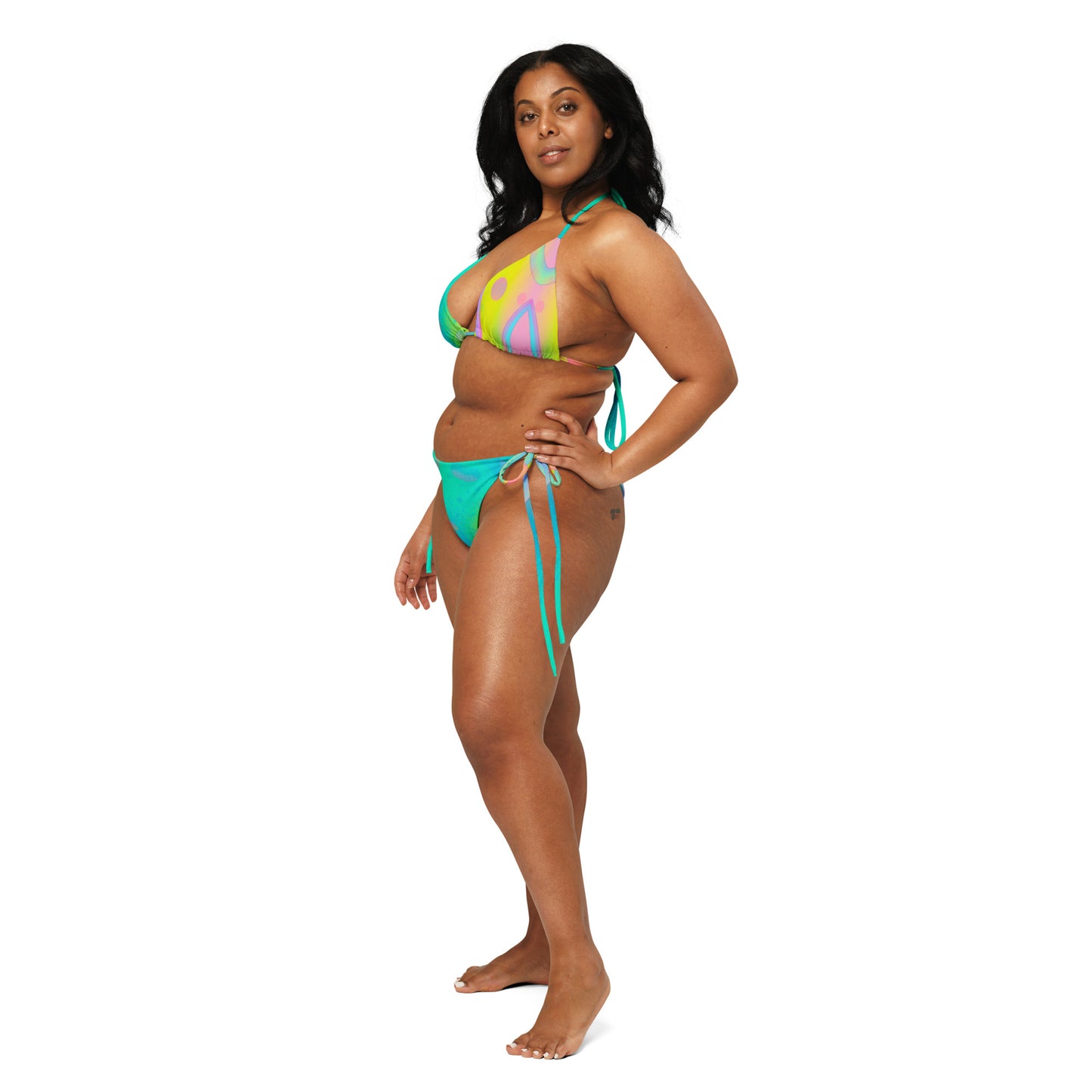 Highlighter Party All-over print recycled string bikini